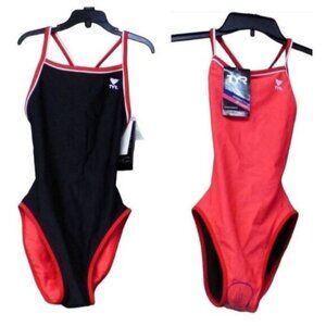 TYR Hydraspan Double Bind Reversible Dimondfit Swimsuit, Black/Red Sz. 30